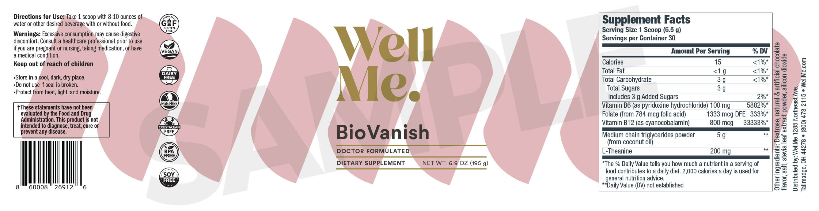 WellMe BioVanish Supplement Facts
